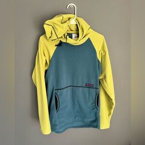 Melanzana Wind Pro Hoodie Men’s Size S Lime Green/Yellow & Blue Fleece Pullover